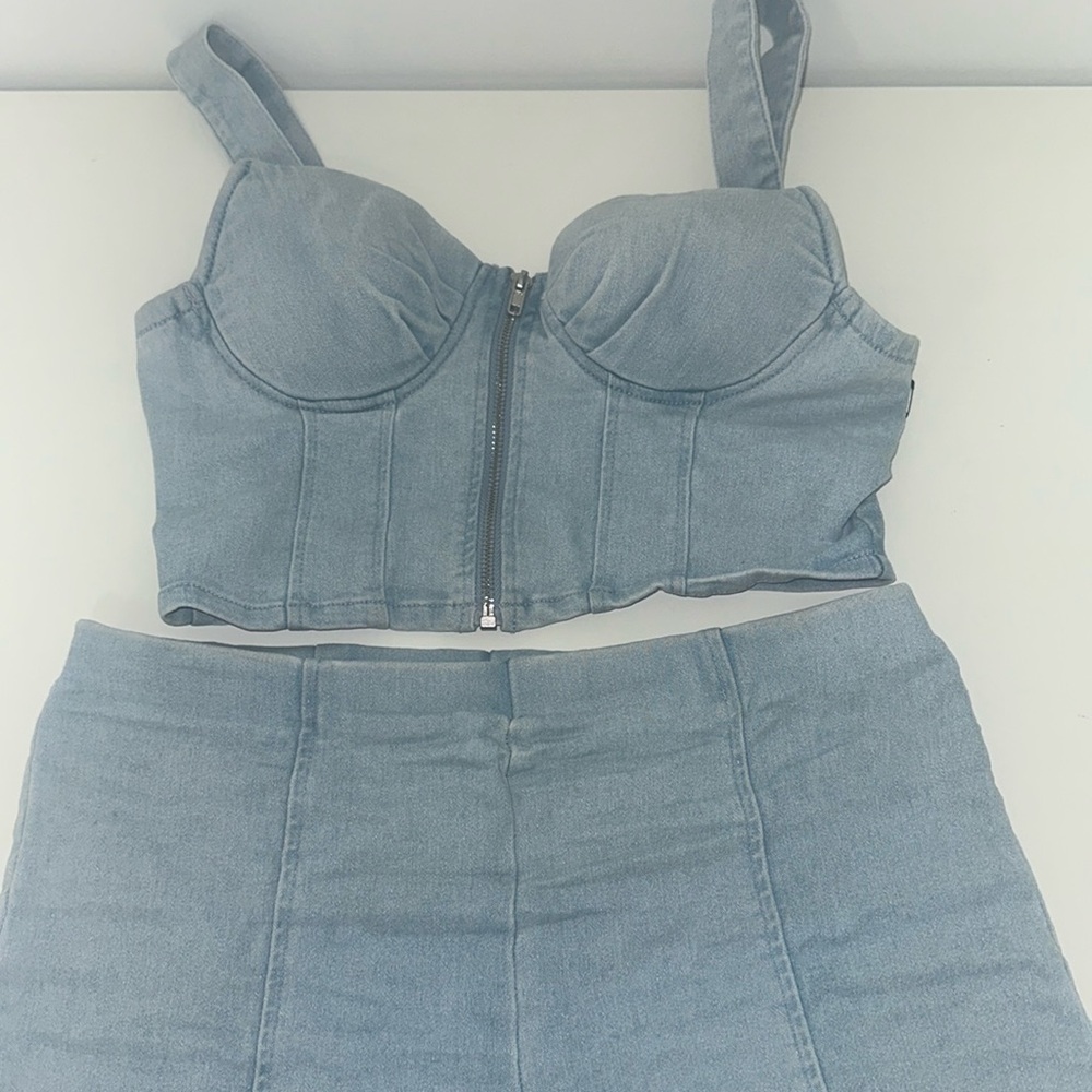 2 piece matching denim set outfit